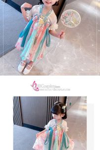 Hán Phục Thêu Mèo Trang Phục Cho Bé - Màu Xanh