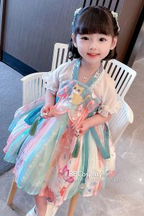 Hán Phục Thêu Mèo Trang Phục Cho Bé - Màu Xanh