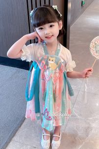 Hán Phục Thêu Mèo Trang Phục Cho Bé - Màu Xanh