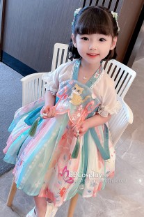 Đồ Cổ Trang Cách Tân Thêu Mèo Con Cho Bé Gái - Màu Xanh Dương
