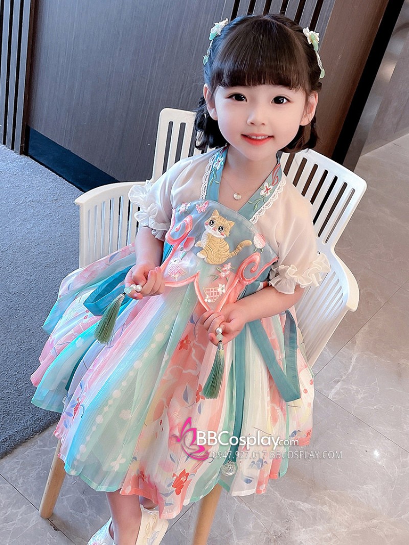 Hán Phục Thêu Hình Mèo siêu cute chỉ dành riêng cho bé