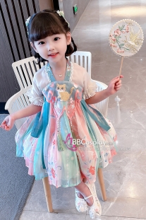 Hán Phục Thêu Mèo Đồ Cho Bé - Màu Xanh