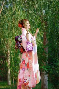 Kimono Truyền Thống Chuấn Nhật Màu Hồng