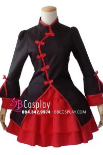 Qiloli Tay Bèo Áo Đen Váy Đỏ