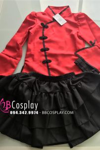 Qiloli Tay Bèo Áo Đen Váy Đỏ