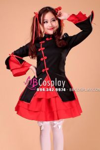 Qiloli Tay Bèo Áo Đen Váy Đỏ