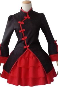 Qiloli Tay Bèo Áo Đen Váy Đỏ