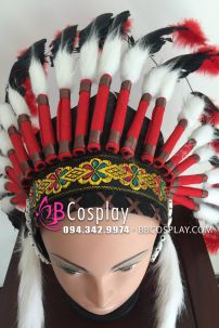 Mũ Thổ Dân Da Đỏ Lông Đen Đỏ