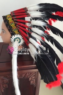 Mũ Thổ Dân Da Đỏ Lông Đen Đỏ