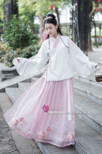 Hán Phục Sương Hoa Lộ Ngưng Hoạ Tiết Thêu Hoa Full