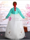 Hanbok Hàn Quốc Vải Voan Áo Xanh Lục Váy Trắng