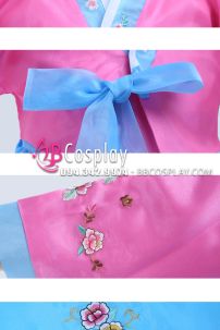 Hanbok Hàn Quốc Voan Áo Hồng Váy Xanh