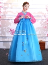 Hanbok Hàn Quốc Voan Áo Hồng Váy Xanh