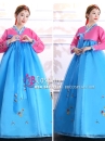 Hanbok Hàn Quốc Voan Áo Hồng Váy Xanh