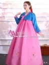 Hanbok Hàn Quốc Voan Nơ Hồng Áo Xanh Váy Hồng