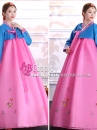 Hanbok Hàn Quốc Voan Nơ Hồng Áo Xanh Váy Hồng