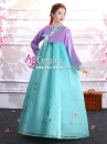 Trang Phục Hanbok Hàn Quốc Voan Áo Tím Váy Xanh Lục