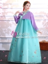 Trang Phục Hanbok Hàn Quốc Voan Áo Tím Váy Xanh Lục
