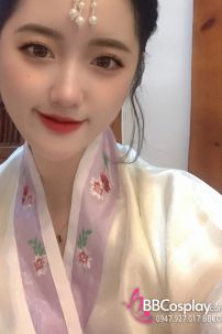 Hanbok Hàn Quốc Voan Áo Trắng Váy Tím