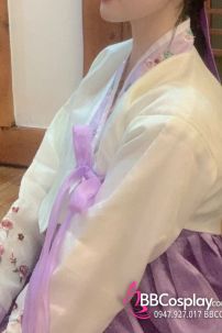 Hanbok Hàn Quốc Voan Áo Trắng Váy Tím