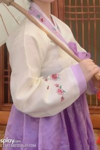 Hanbok Hàn Quốc Voan Áo Trắng Váy Tím