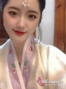Hanbok Hàn Quốc Voan Áo Trắng Váy Tím