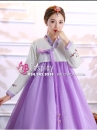 Hanbok Hàn Quốc Voan Áo Trắng Váy Tím