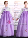 Hanbok Hàn Quốc Voan Áo Trắng Váy Tím