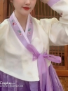 Hanbok Hàn Quốc Voan Áo Trắng Váy Tím