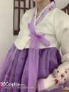 Hanbok Hàn Quốc Voan Áo Trắng Váy Tím