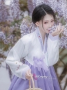 Hanbok Hàn Quốc Voan Áo Trắng Váy Tím