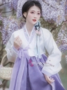 Hanbok Hàn Quốc Voan Áo Trắng Váy Tím