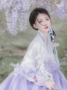 Hanbok Hàn Quốc Voan Áo Trắng Váy Tím