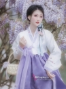 Hanbok Hàn Quốc Voan Áo Trắng Váy Tím