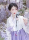 Hanbok Hàn Quốc Voan Áo Trắng Váy Tím