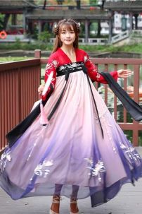 Hán Phục Tây Tửu Li Mị Chân Váy Chuyển Màu Thêu Hoa