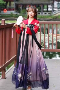 Hán Phục Tây Tửu Li Mị Chân Váy Chuyển Màu Thêu Hoa