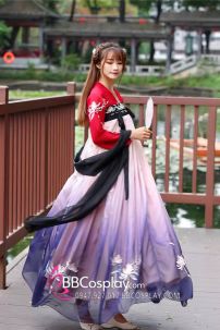 Hán Phục Tây Tửu Li Mị Chân Váy Chuyển Màu Thêu Hoa