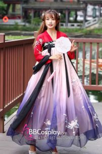 Hán Phục Tây Tửu Li Mị Chân Váy Chuyển Màu Thêu Hoa