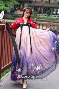 Hán Phục Tây Tửu Li Mị Chân Váy Chuyển Màu Thêu Hoa