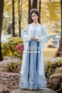 Hán Phục Bạch Hạc Du Tiên Chiết Eo Váy 6M Thêu