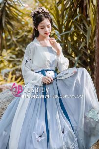 Hán Phục Bạch Hạc Du Tiên Chiết Eo Váy 6M Thêu