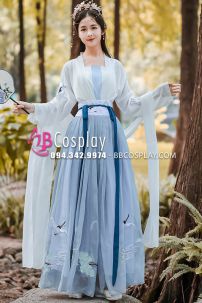 Hán Phục Bạch Hạc Du Tiên Chiết Eo Váy 6M Thêu