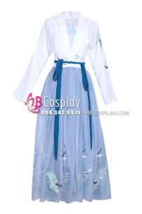 Hán Phục Bạch Hạc Du Tiên Chiết Eo Váy 6M Thêu