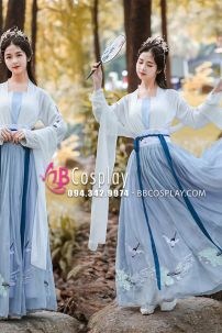 Hán Phục Bạch Hạc Du Tiên Chiết Eo Váy 6M Thêu