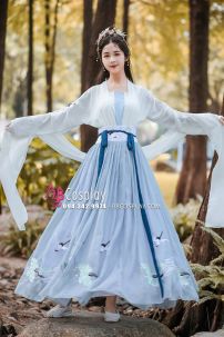 Hán Phục Bạch Hạc Du Tiên Chiết Eo Váy 6M Thêu