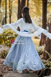 Hán Phục Bạch Hạc Du Tiên Chiết Eo Váy 6M Thêu