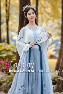 Hán Phục Bạch Hạc Du Tiên Chiết Eo Váy 6M Thêu