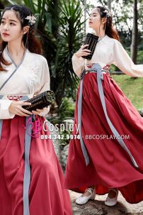 Hán Phục Ngạo Hàn Tố Đan - Áo Kem Váy Đỏ