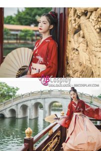 Hán Phục Chiết Eo Hồng Hạc Du Xuân